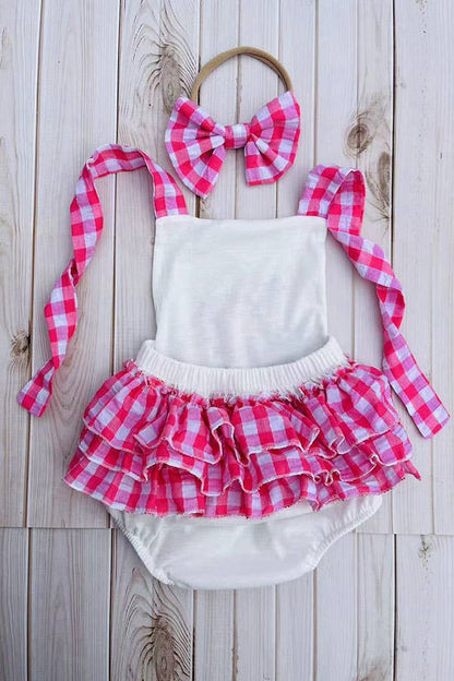 Baby romper Farm & cow infant w/gauze ruffles DLH2855