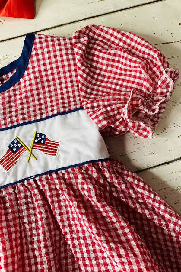 4th July USA Flag embroidery girls dress DLH1114-2