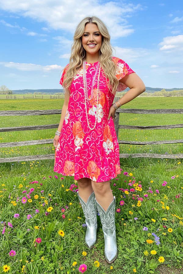 GJQ15841 Short sleeve w/ruffle women dress w/side pockets