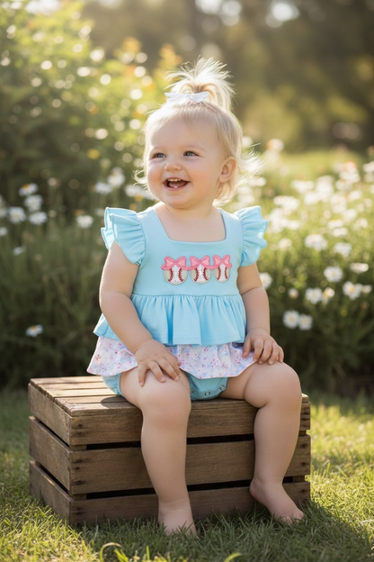 Baseball applique on lt. blue baby bodysuit. RPG60324 JEAN