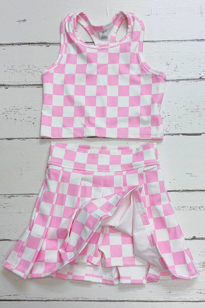 Lt. Pink & white checker printed crop top and skort. SR11271