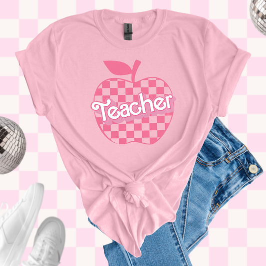 Checkered apple teacher tshirt