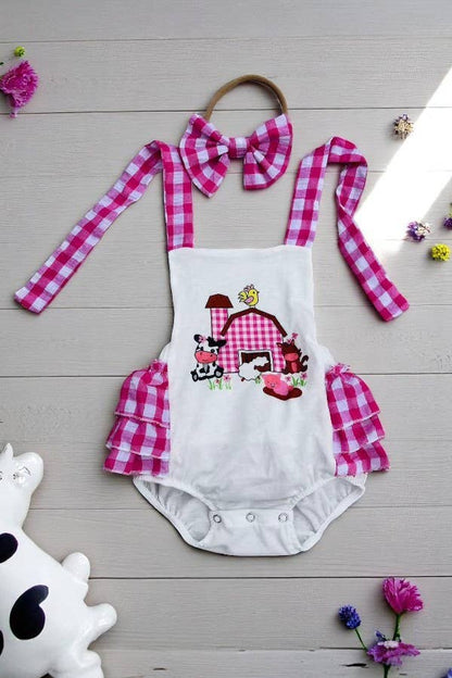 Baby romper Farm & cow infant w/gauze ruffles DLH2855
