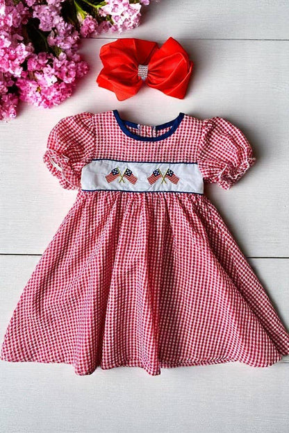 4th July USA Flag embroidery girls dress DLH1114-2