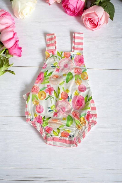 FLORAL Printed & striped baby onesie w/adjust buttons 1115WY