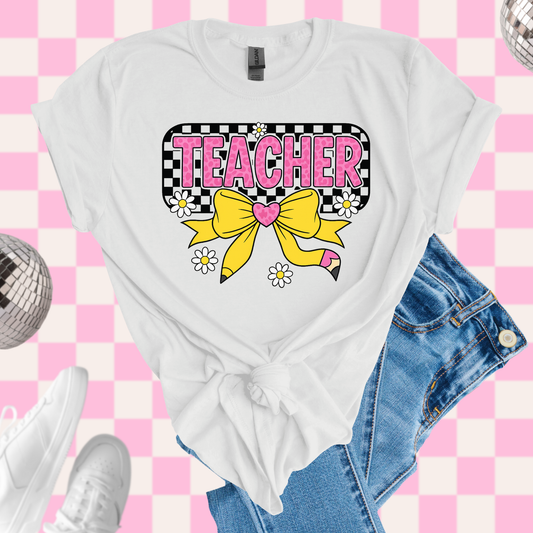Teacher checkered/bow tshirt