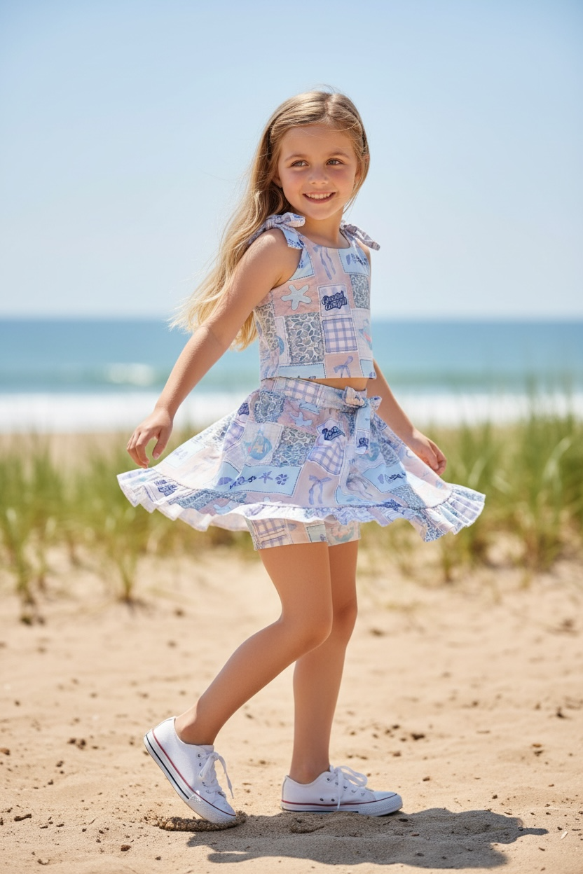 Coastal Cowgirl printed top & skort ruffle hem. GSD110602-AMY