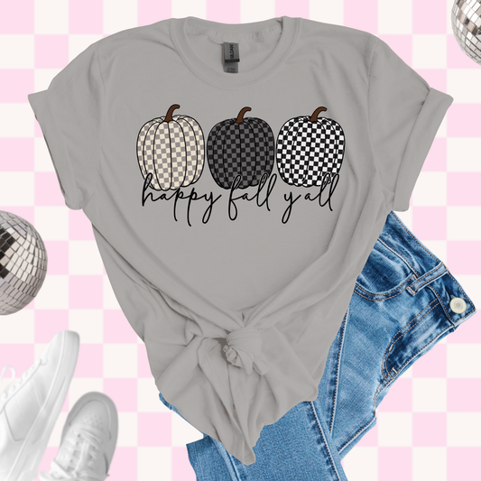 Happy fall checkered pumpkins shirt