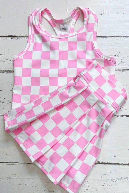 Lt. Pink & white checker printed crop top and skort. SR11271