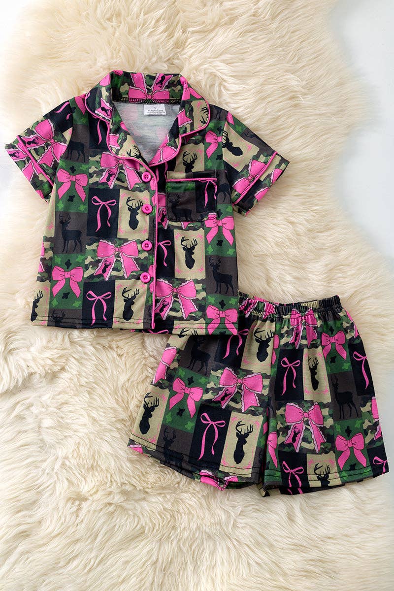 Camouflage & coquette bow printed women pajamas. PJW60026 SOL