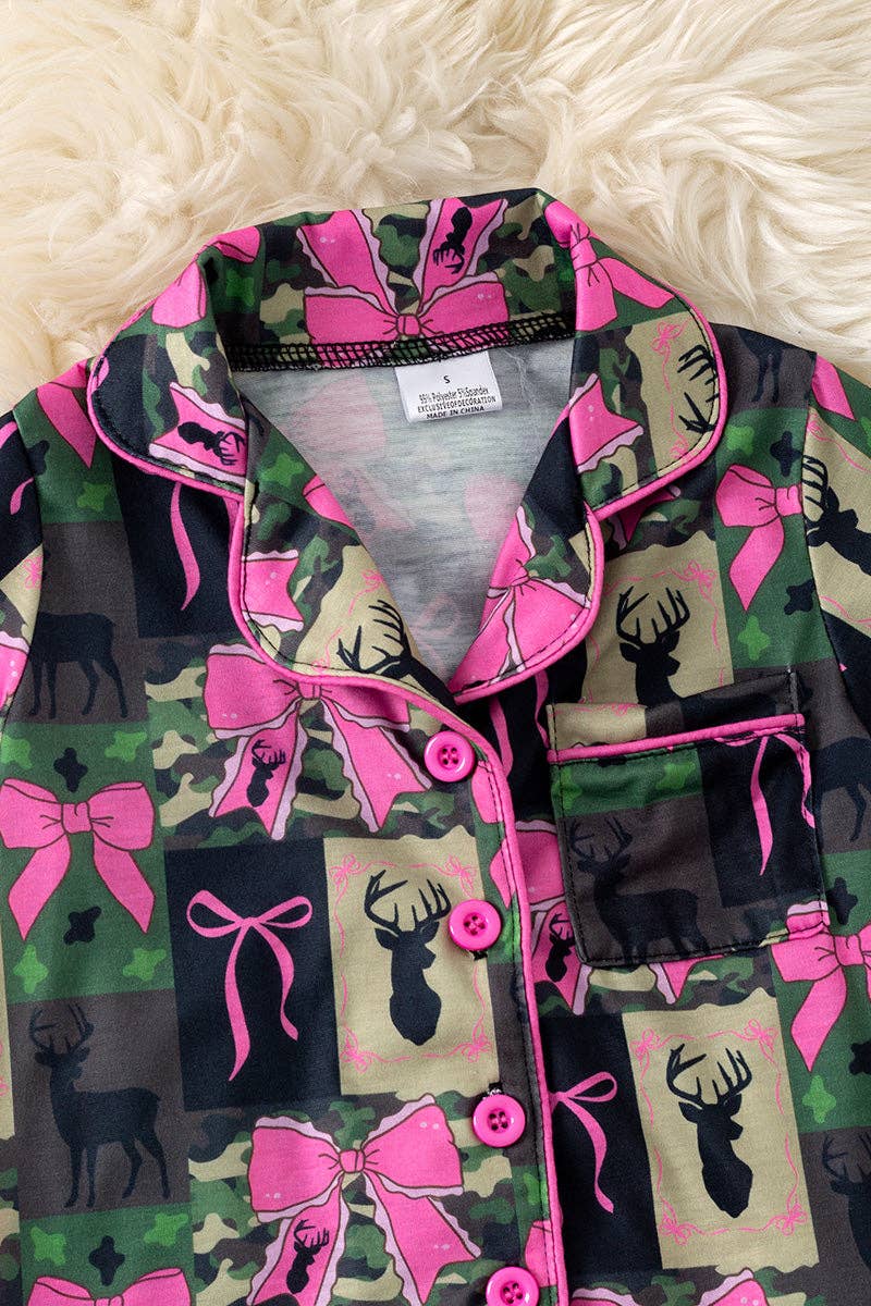 Camouflage & coquette bow printed women pajamas. PJW60026 SOL