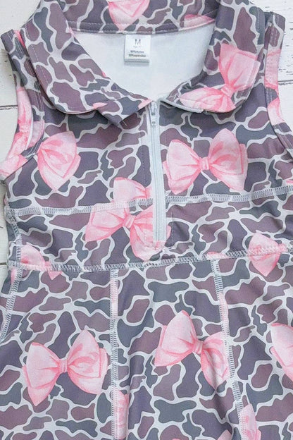 Coquette camouflage printed HI-Performance activewear dress w/under shorts attached. GSD013013-SOL