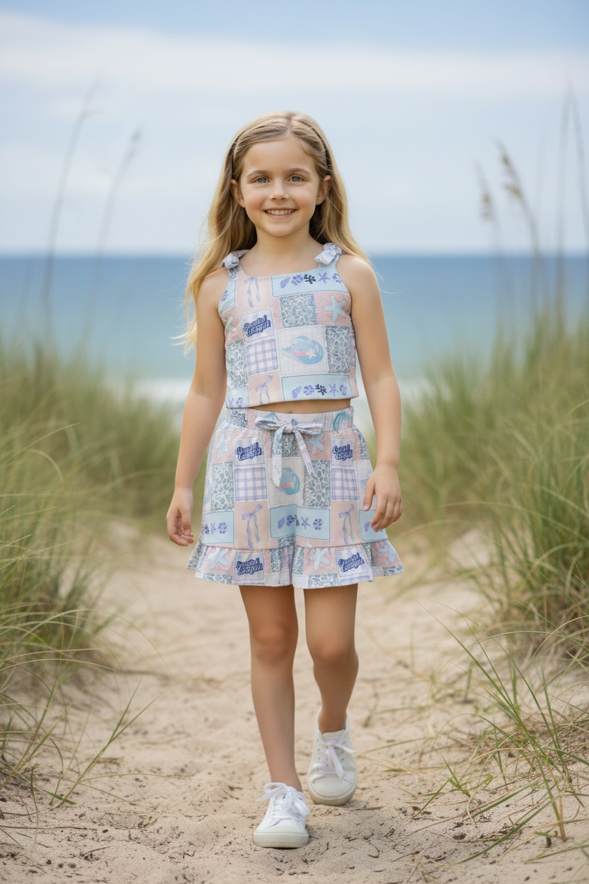 Coastal Cowgirl printed top & skort ruffle hem. GSD110602-AMY