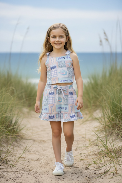 Coastal Cowgirl printed top & skort ruffle hem. GSD110602-AMY
