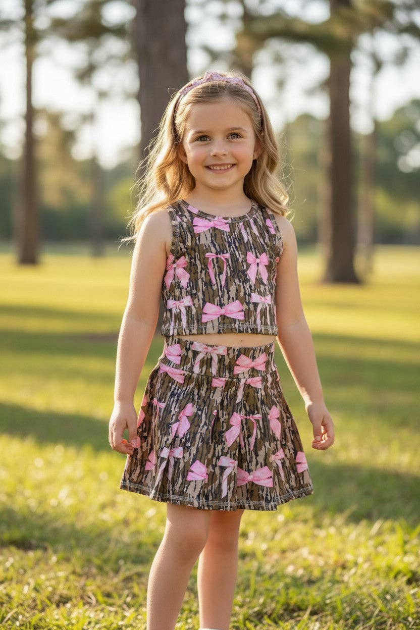 Camouflage coquette bow printed crop top & skort. GSD013005-AMY