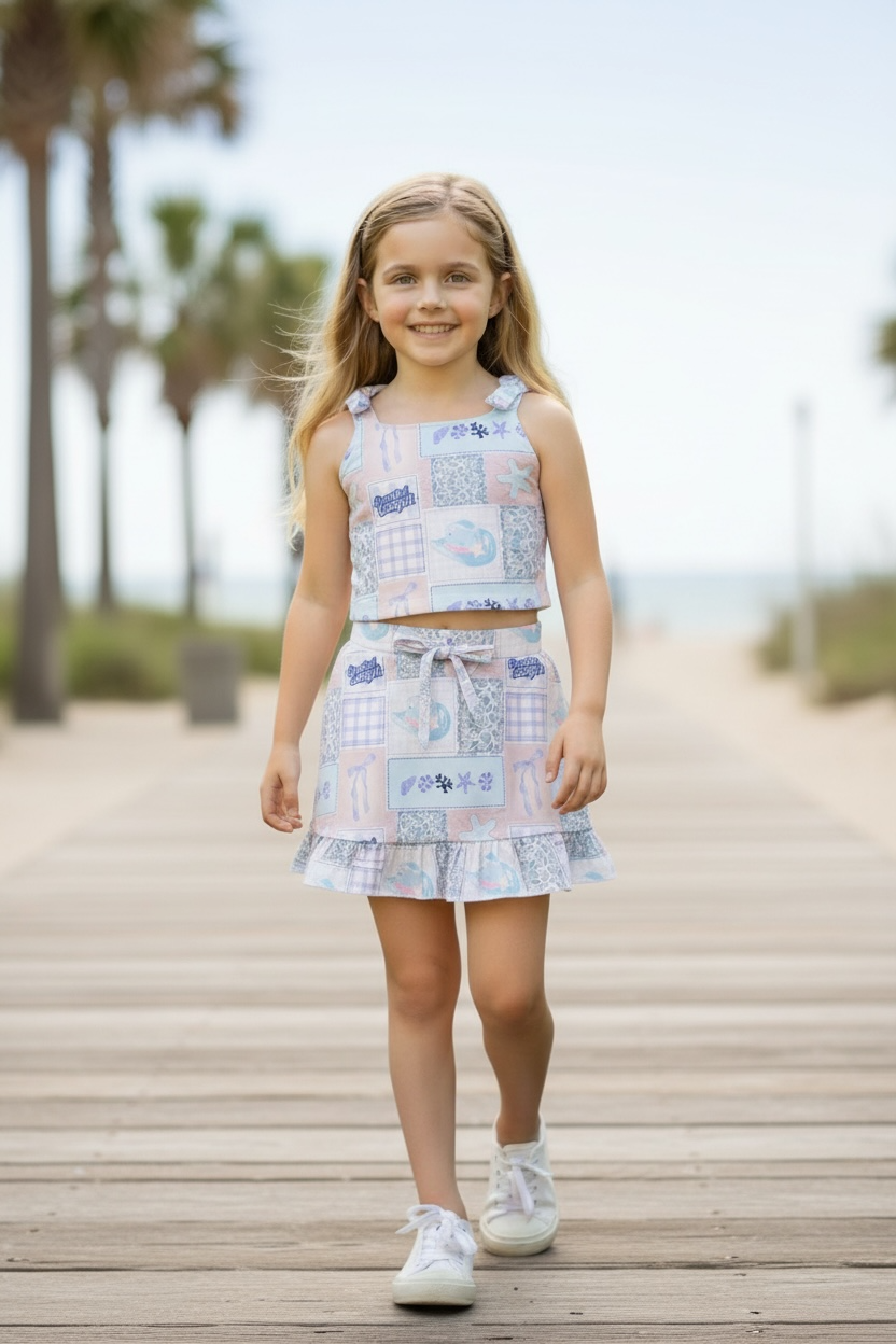 Coastal Cowgirl printed top & skort ruffle hem. GSD110602-AMY