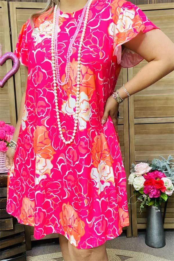 GJQ15841 Short sleeve w/ruffle women dress w/side pockets
