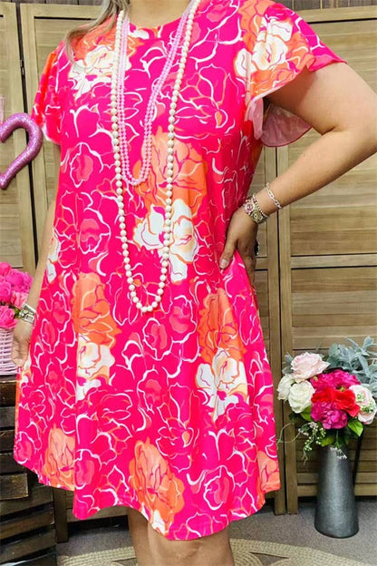 GJQ15841 Short sleeve w/ruffle women dress w/side pockets