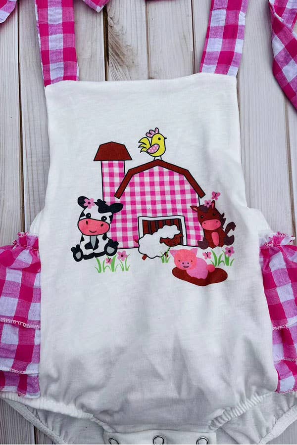 Baby romper Farm & cow infant w/gauze ruffles DLH2855