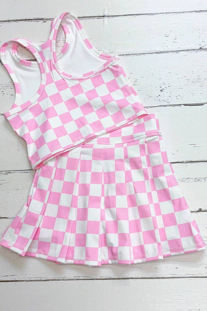 Lt. Pink & white checker printed crop top and skort. SR11271