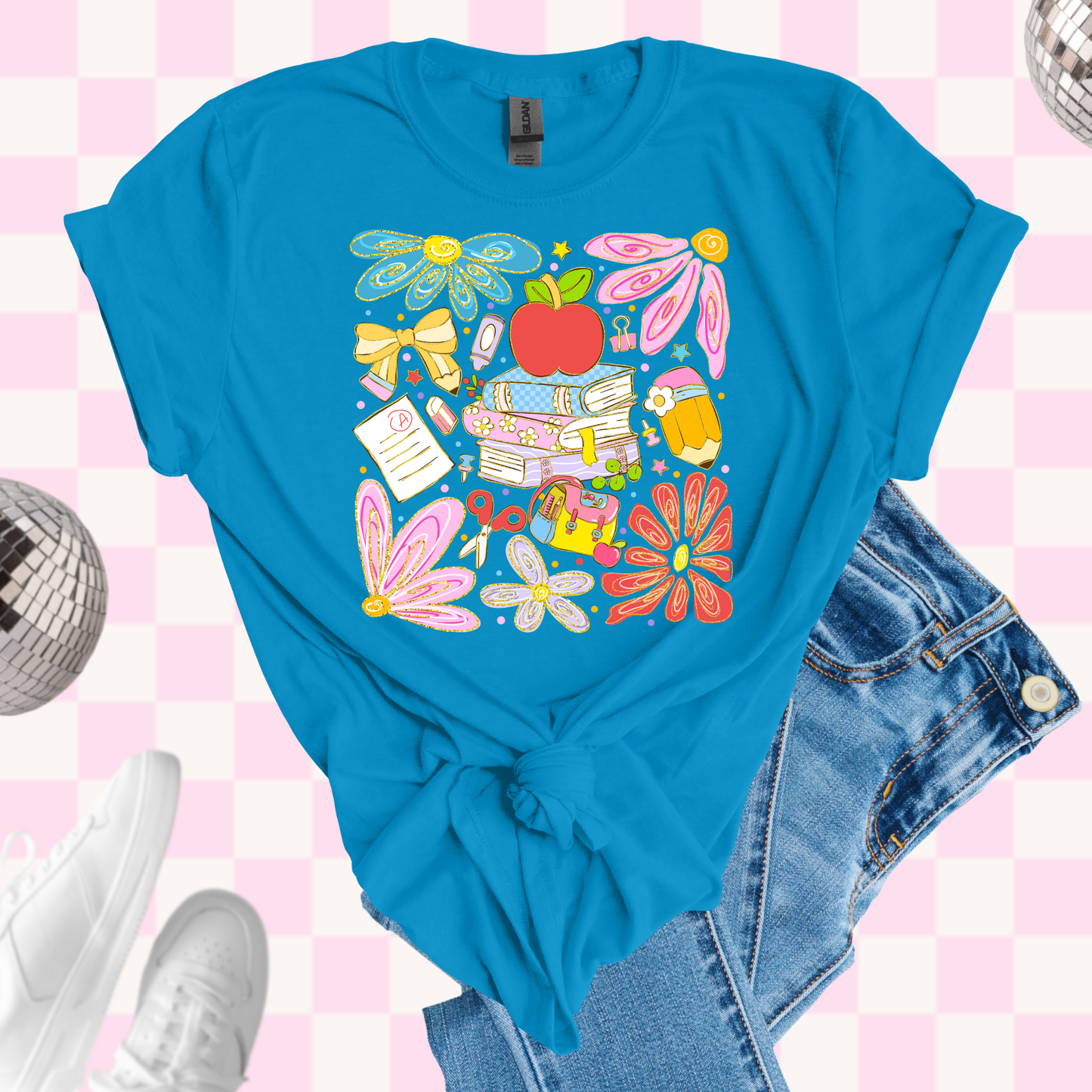 Floral school supplies shirt