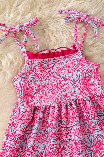 Fucshia sea Star printed cute flare dress. DRG60748 AMY