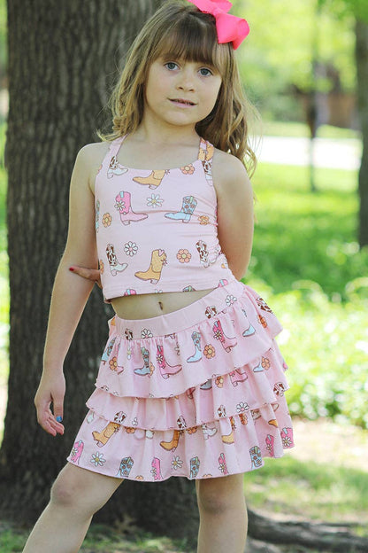 3 layer western skirt/underneath shorts & crop tank top. OFG50887 AMY