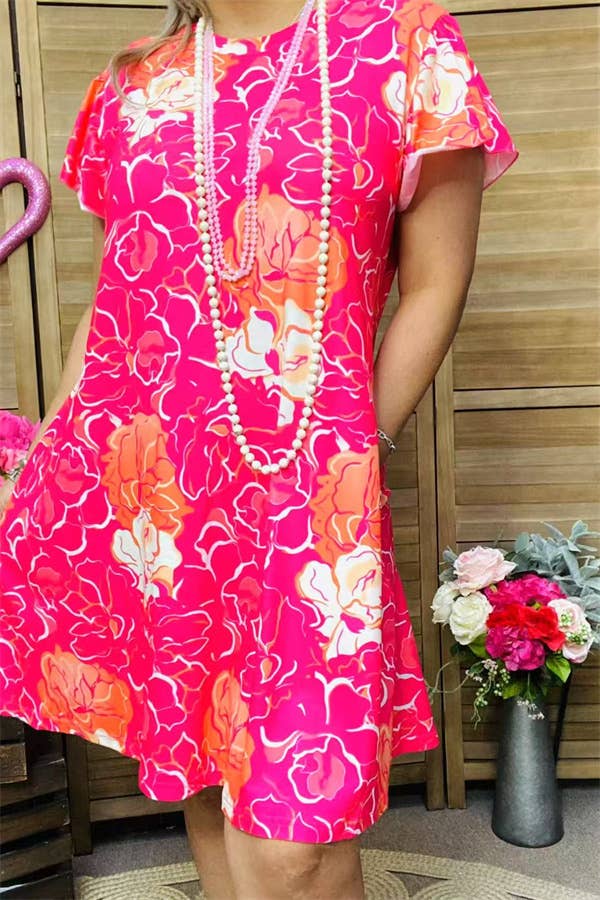 GJQ15841 Short sleeve w/ruffle women dress w/side pockets