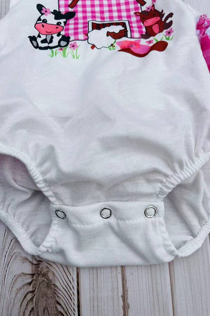 Baby romper Farm & cow infant w/gauze ruffles DLH2855
