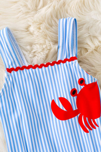 White & blue stripe & Crab printed swimsuit.  SWG60091 AMY