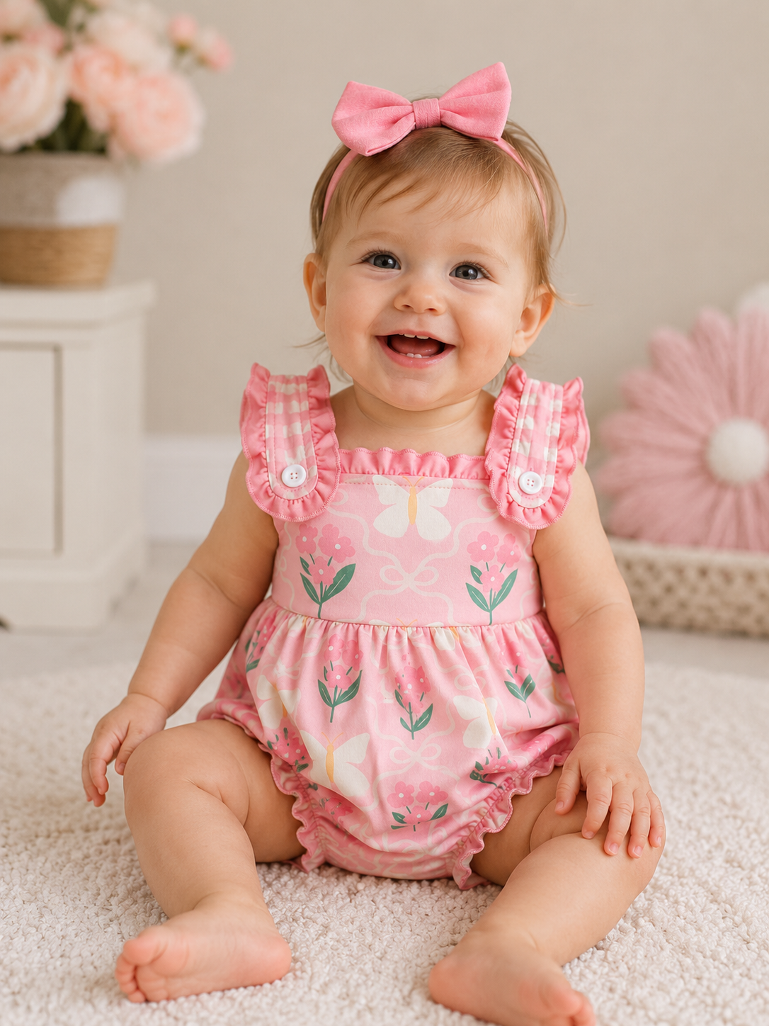 Pink Floral Flutter Bubble Romper