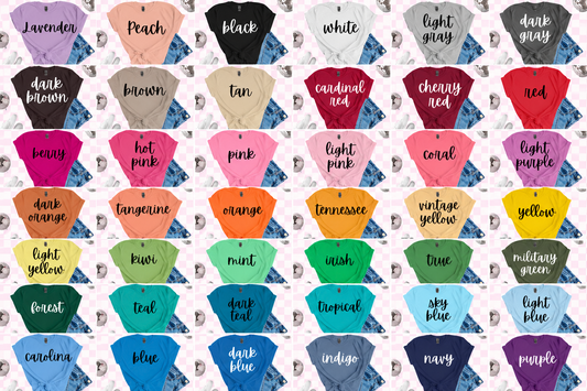 Gildan 8000 tshirt- color chart