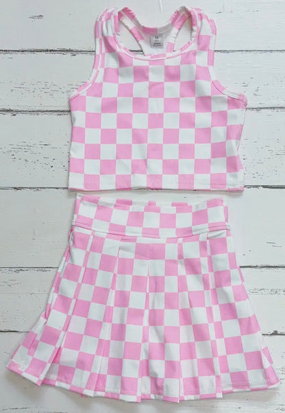 Pink Checkered Skort Set