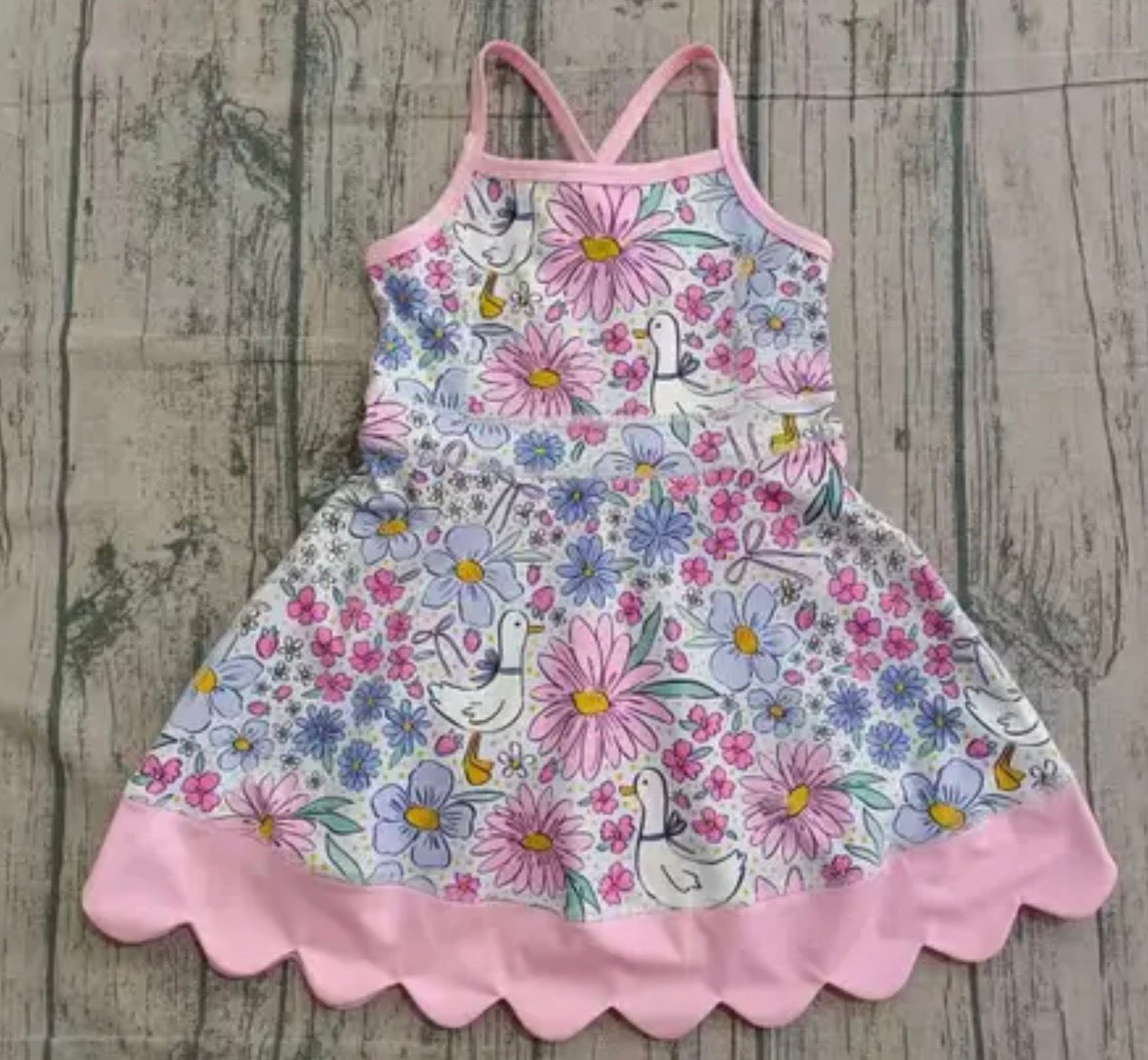 Pink Floral Goose Scallop Dress