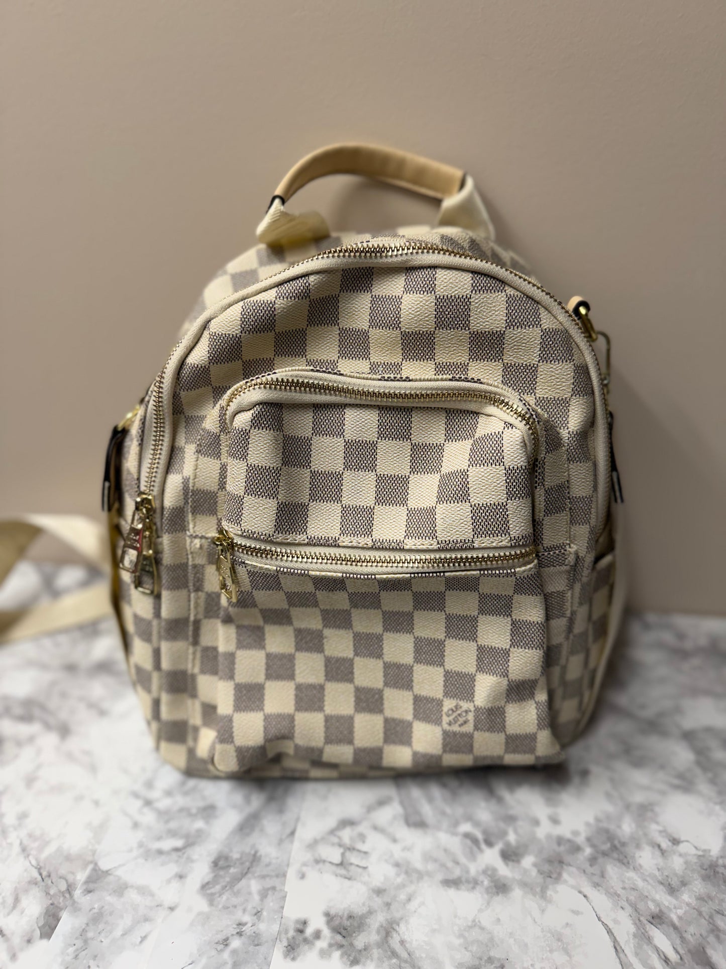 Checkered Luxe Mini Backpack – Neutral Tones