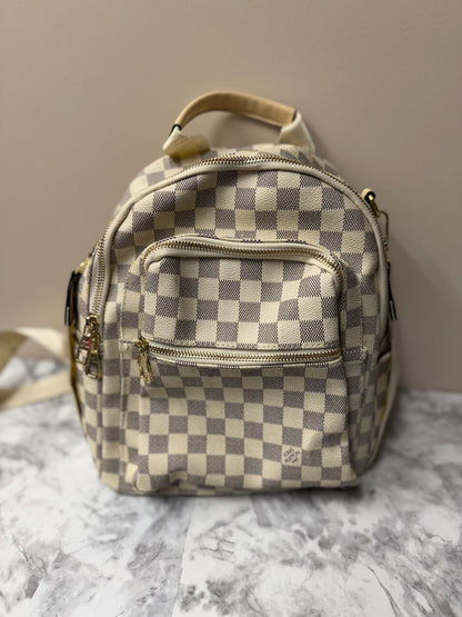 Checkered Luxe Mini Backpack – Neutral Tones