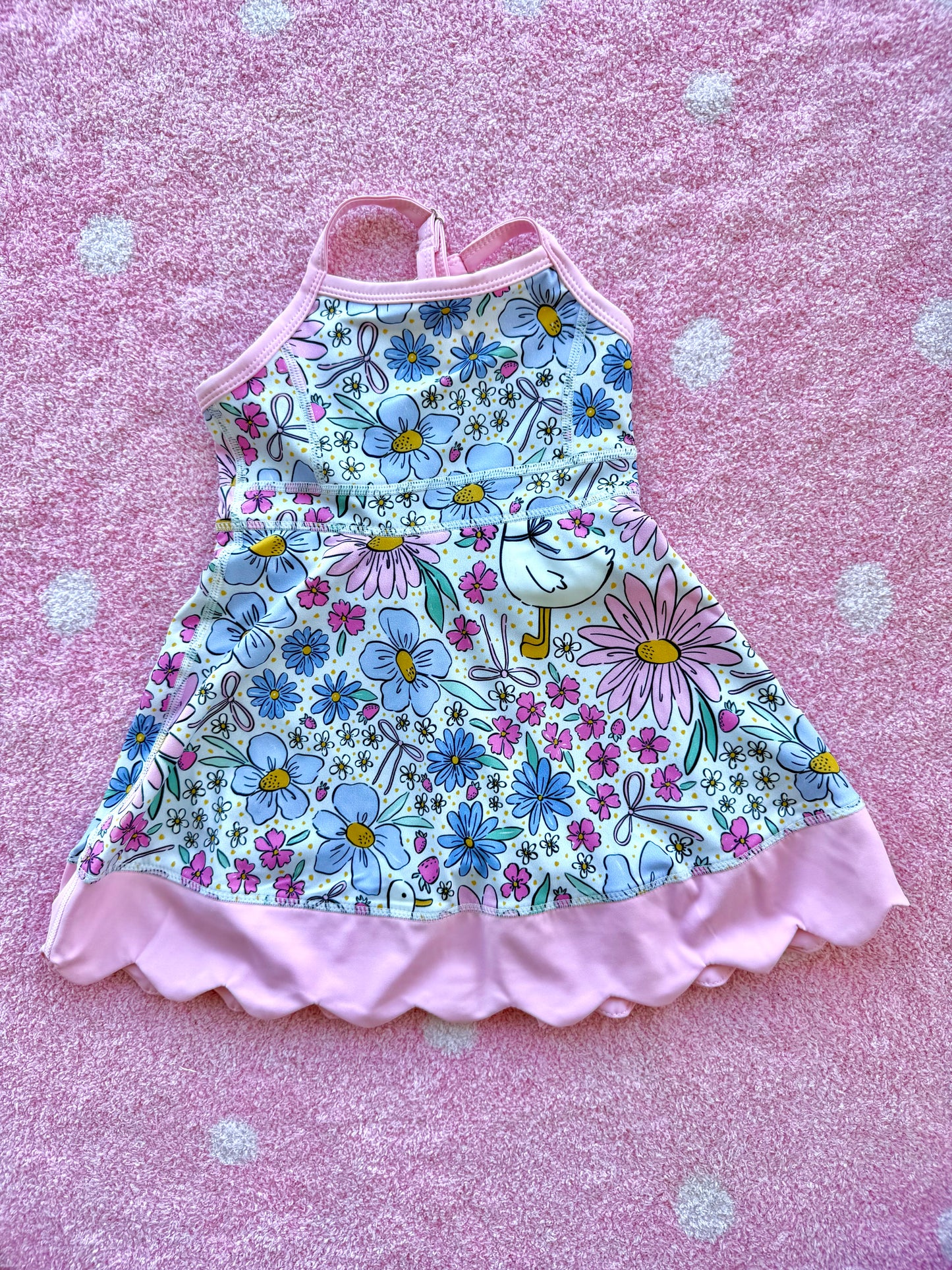Pink Floral Goose Scallop Dress