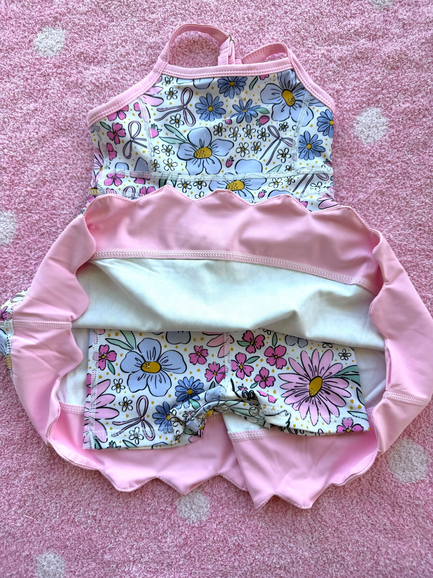 Pink Floral Goose Scallop Dress
