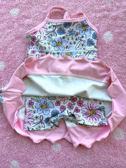 Pink Floral Goose Scallop Dress