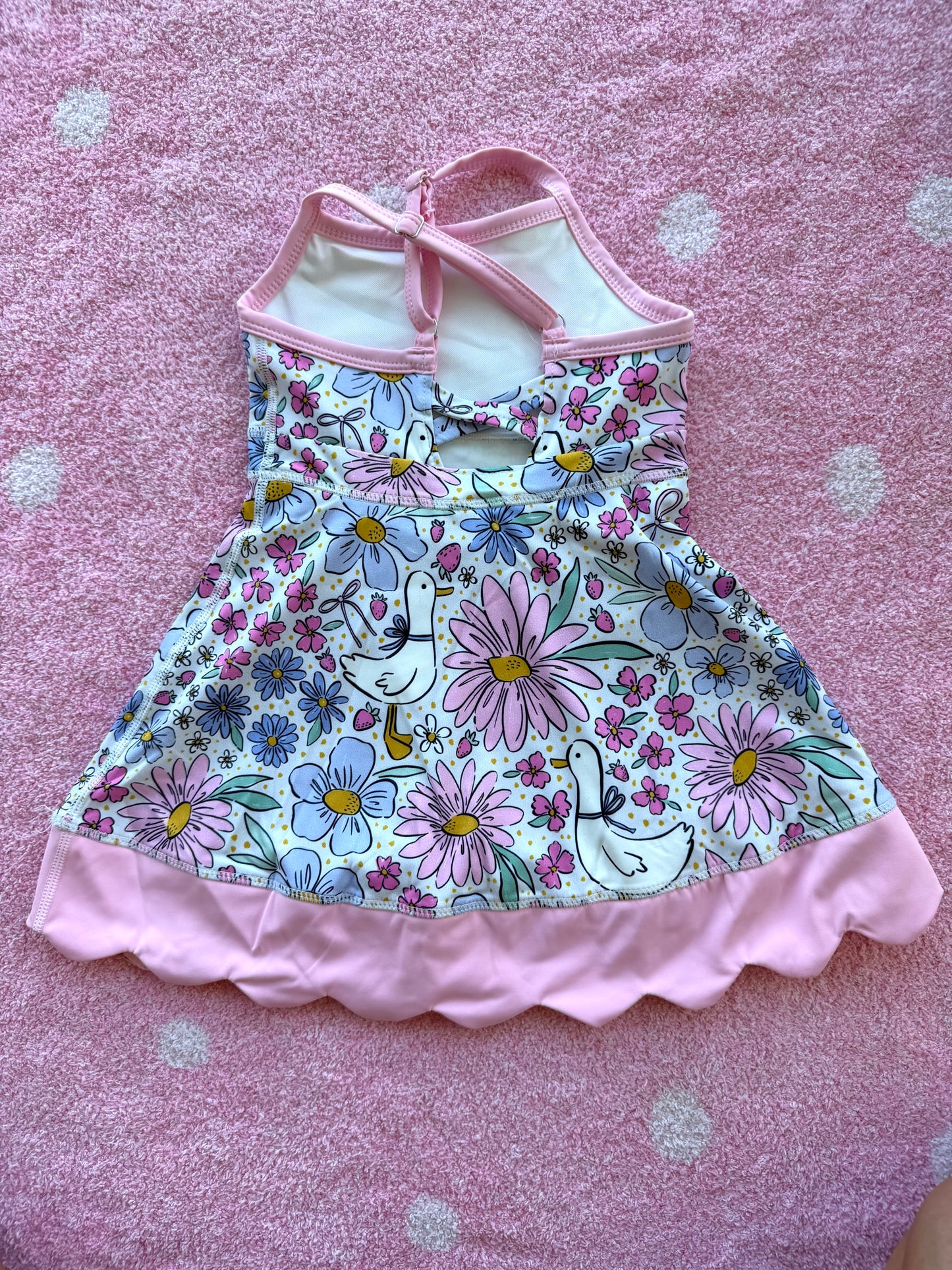 Pink Floral Goose Scallop Dress