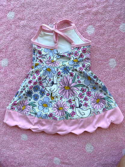 Pink Floral Goose Scallop Dress