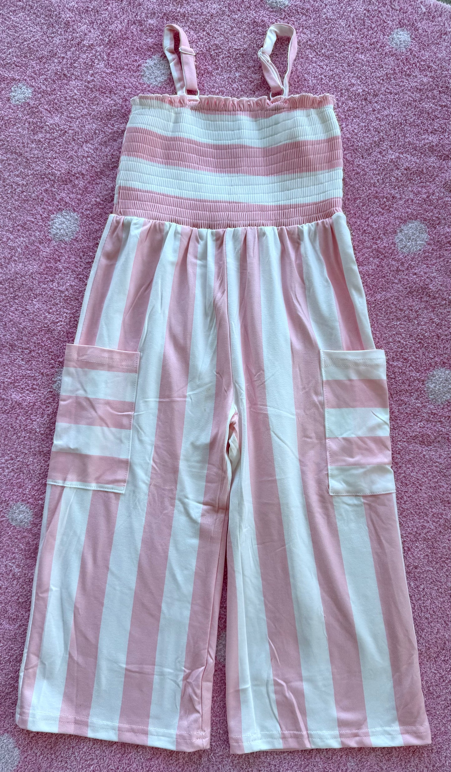 Pink Stripe Smocked Jumpsuit - 3T