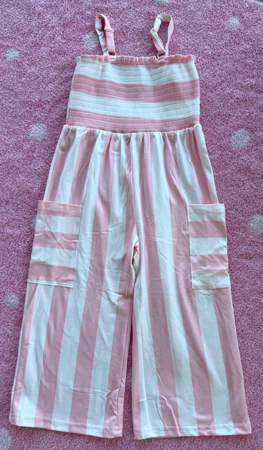 Pink Stripe Smocked Jumpsuit - 3T