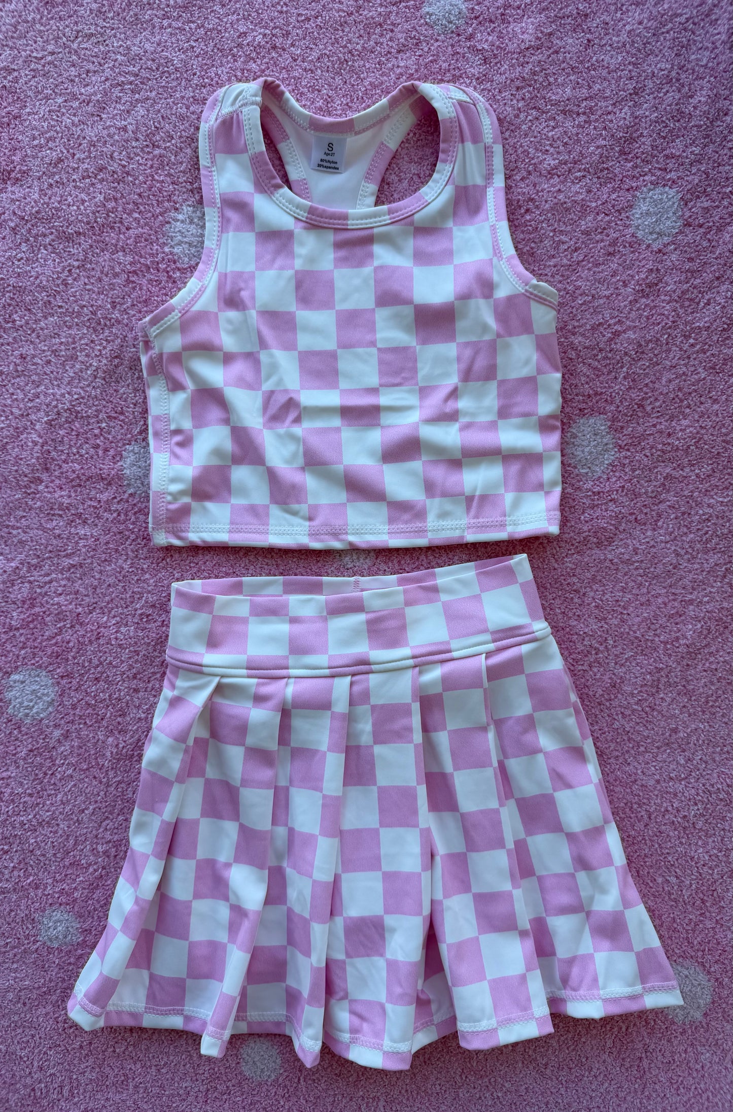 Pink Checkered Skort Set