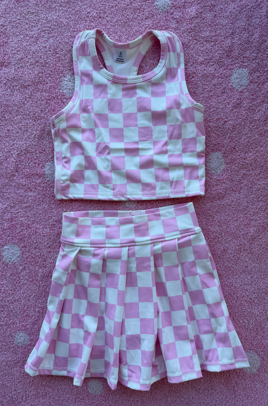 Pink Checkered Skort Set