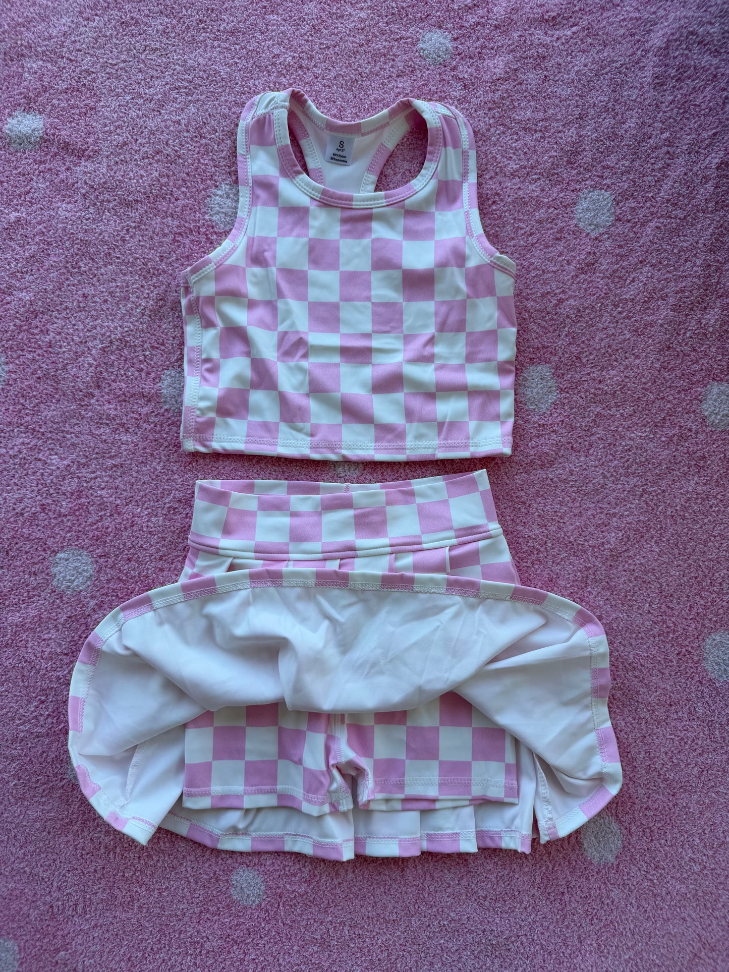 Pink Checkered Skort Set