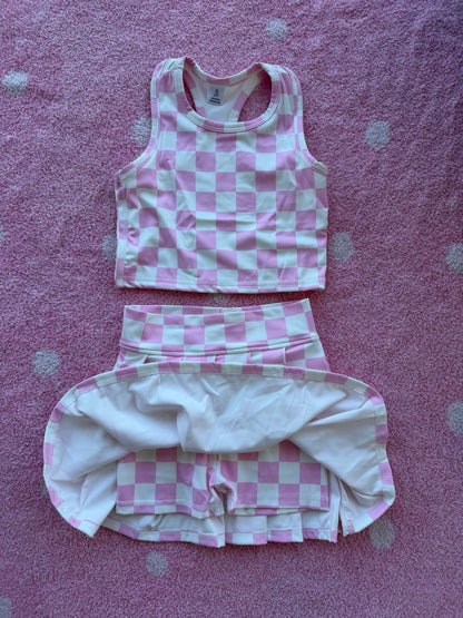 Pink Checkered Skort Set