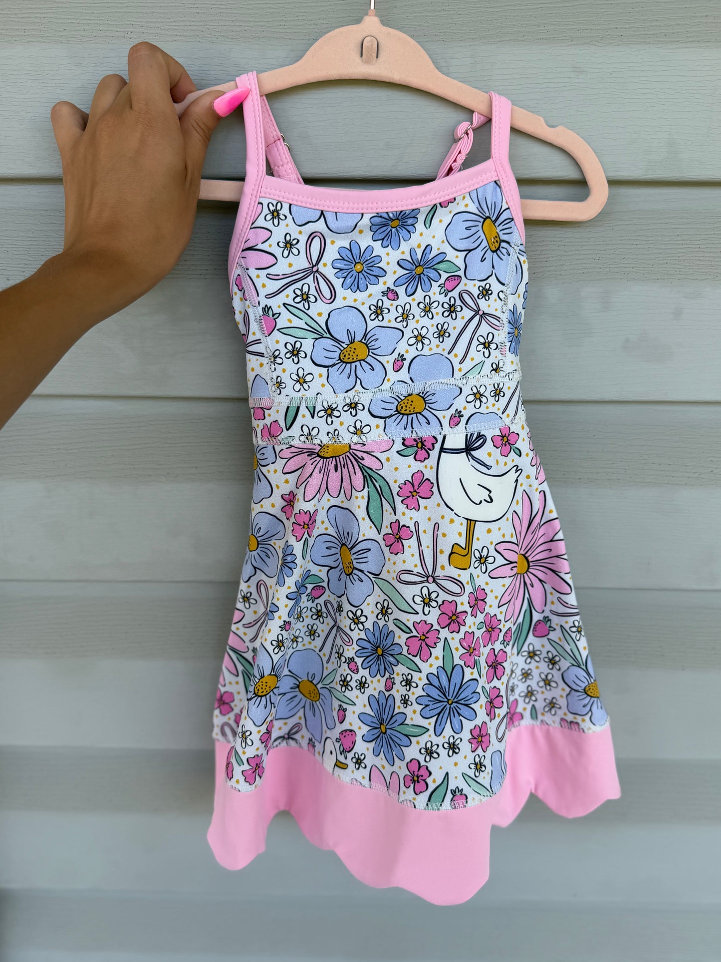 Pink Floral Goose Scallop Dress