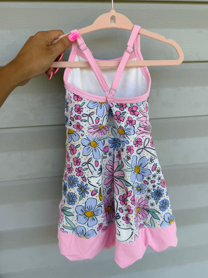 Pink Floral Goose Scallop Dress