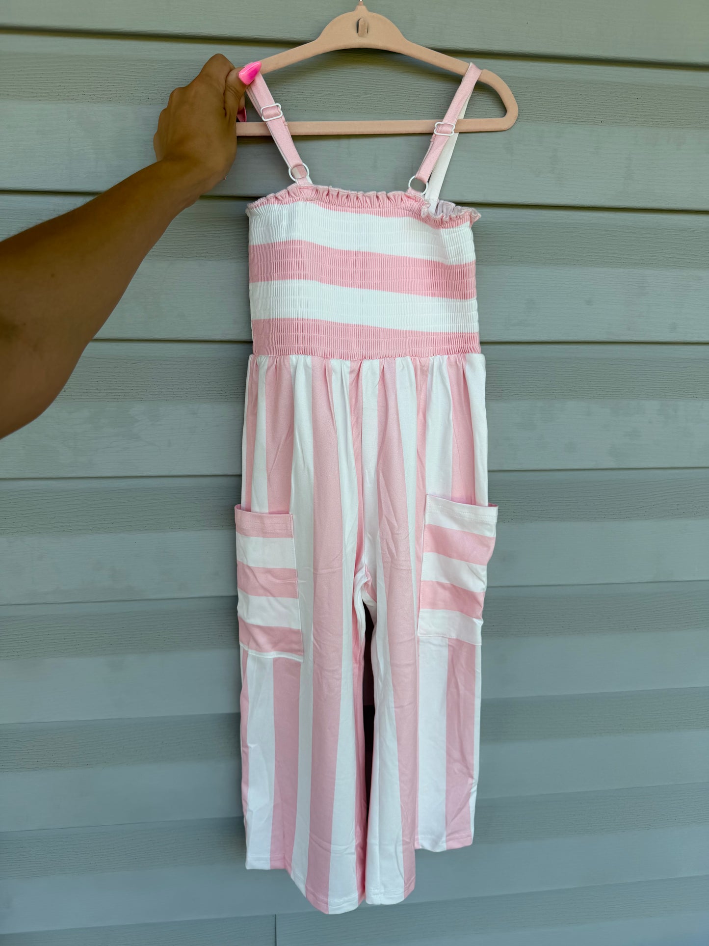 Pink Stripe Smocked Jumpsuit - 3T